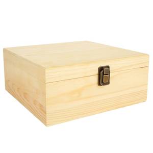lot 7909 image: DAJAVE Unfinished Pine Wood Storage Box with Hinged Lid 9x9x4 Inch