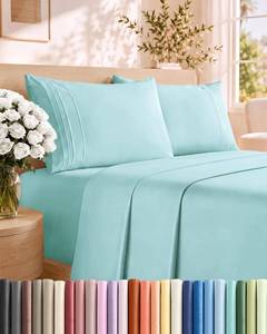 lot 7910 image: CGK Unlimited Queen Size 4 Piece Sheet Set Brushed Microfiber Spa Blue