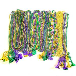 lot 8381 image: Afson Mardi Gras Bead Necklaces 72 Pcs Gold Purple Green 32 and 36 Inch