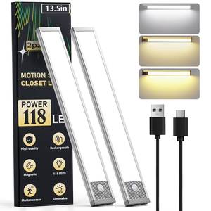lot 8388 image: Latamil Under Cabinet Light Bar 13.5 Inch Motion Sensor Rechargeable LED 2 Pack
