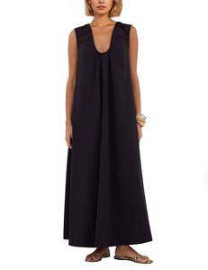 lot 8389 image: Ardrem Womens Sleeveless Ruched Maxi Dress Scoop Neck Black