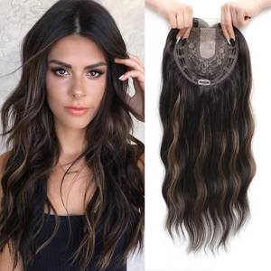 lot 8390 image: PANEWAY Wavy Curly Hair Topper 20 Inch Natural Brown Clip-In Synthetic