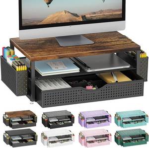 lot 8416 image: Gianotter Monitor Stand with Drawer and Pen Holders, Wood Desktop Organizer