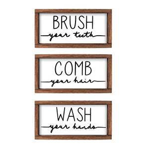 lot 9503 image: LIBWYS 3 Pcs Bathroom Sign Rustic Wood Farmhouse Bathroom Wall Decor