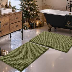 lot 9512 image: BSICPRO Bathroom Rugs Set 2 Piece, Olive Green, 20x32  16x24