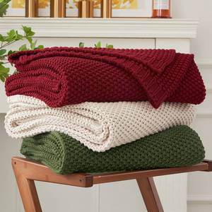 lot 9523 image: Longhui bedding Chunky Cable Knit Throw Blanket Lightweight Wine red 100% Organic Cotton Blanket for Sofa Couch Bed Baby Nursery, Rustic Shabby Chic Modern Farmhouse, 60 x 80 Give Laundering Bag