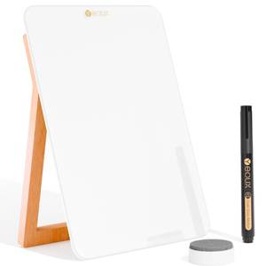 lot 9539 image: Yeoux Desktop Glass Whiteboard with Reversible Wood Stand 9.5x6.7