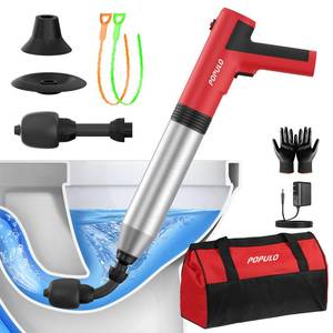 lot 9554 image: POPULO Electric Toilet Plunger, 5 Bar Air Clog Remover with Built-In Pump