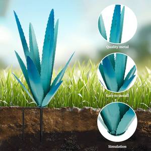 lot 9558 image: EROCK 2 Pcs Tequila Rustic Sculpture, Wind Resistant Metal Agave Plant Outdoor Home Decor, DIY Rustic Hand Painted Metal Agave Garden Art Plant Country Sculpture Statue Patio Stake Lawn Ornament Gift