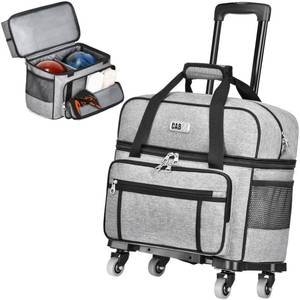 lot 9566 image: CAB55 2 Ball Bowling Bag with 4 Wheels, Double Bowling Ball Bag with Separate Shoe Compartment, (Up To US Men Size 16), and Multiple Multifunctional Accessory Pockets (Gray)