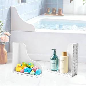 lot 9582 image: TJCENXIN Shower Splash Guard for Bathtub All-Silicone Splash Guards Kit with Strong Suction Cups Keep Water in, Shower Corner Water Guard for Tub Reusable One-Piece Easy Install 2-Pack, White