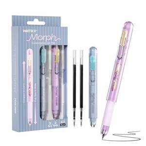 lot 10269 image: WRITECH Morph Extendable Gel Pens 0.7mm Medium Black Ink 2 Pens 2 Refills
