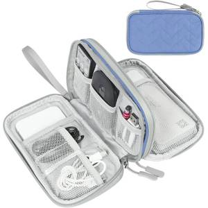 lot 10293 image: FYY Electronic Organizer, Travel Tech Pouch, Cable Organizer Blue Quilted