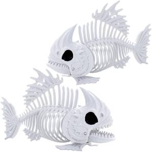 lot 10305 image: JOYIN 2 Pcs 9.5 Blacklight Reactive Fish Skeleton for Halloween Decorations, Luminous Plastic Animal Bones, Indoor Outdoor Yard Lawn Patio Decor, Haunted House Spooky Halloween Party Props