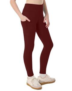 lot 10318 image: Moozava Girls Athletic Leggings with Pockets Kids High Waisted Dance Pants Yoga Workout Running Cheer Gymnastics Tights 2XL Wine Red