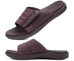 lot 10320 image: ONCAI Mens Sandals Adjustable Straps Orthotic Plantar Fasciitis Open Toe Athletic Sport Slides with Soft Comfy Arch Support Footbed Brown Size 12