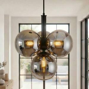 lot 11277 image: ALZWDHZ Glass Globe Chandelier 4-Light Black Pendant Light Fixture 11in  Retail $149.99