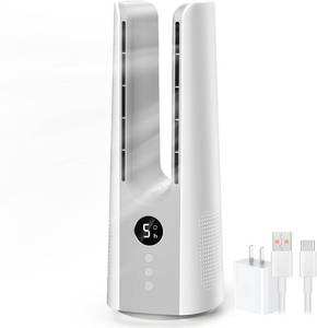 lot 11284 image: KONSIDEN Bladeless Desk Fan 13-Inch 5-Speed 60° Oscillation