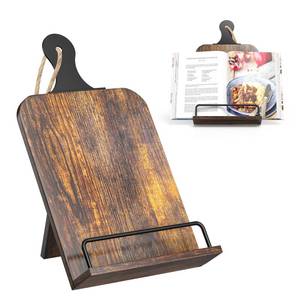 lot 11296 image: KLM Wooden Cookbook Stand Recipe Book Holder Adjustable Brown