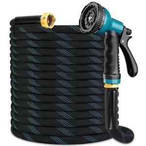 lot 11298 image: Linmdec Flexible Garden Hose 150 Ft with 10 Pattern Spray Nozzle