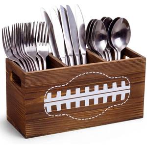 lot 11299 image: Gerrii Wooden Football Utensil Caddy 3-Compartment 9.1 x 4.5 x 3.5 in