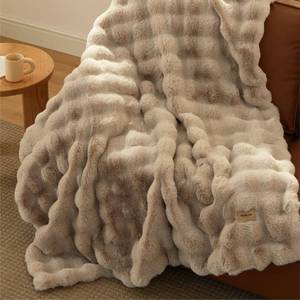 lot 11316 image: Bedsure Bubble Faux Fur Throw Blanket Minky Fleece Beige