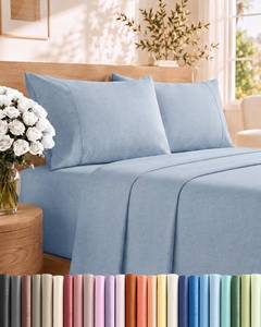 lot 11325 image: CGK Unlimited King Size 4 Piece Sheet Set Brushed Microfiber Heathered Blue