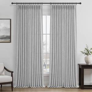 lot 11326 image: PleatedDrapes Light Grey Sheer Linen Curtains 108 Inch Pinch Pleated 2 Panel