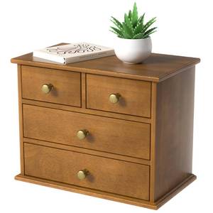 lot 11330 image: JNFUZ Solid Oak Desk Organizer with 4 Drawers, 13 x 7.5 x 10.2 In