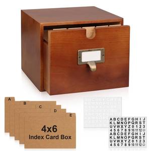 lot 11334 image: DLUGOPIS Wooden 4x6 Index Card Holder Box with Drawers Brown Vintage Style