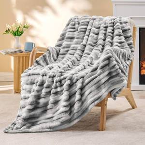 lot 11342 image: BEDELITE Ribbed Fleece Throw Blanket Black & White 50x60 Inch