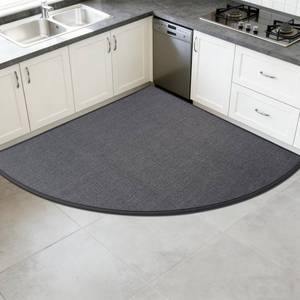 lot 11353 image: L-Shaped Kitchen Corner Rug 48x48 Dark Grey Woven Linen-Texture