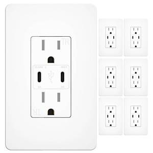 lot 11360 image: Amico USB Outlet 6 Pack Dual USB-C PD 3.0 30W 21W 15A White