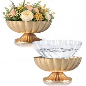 lot 11371 image: 2 Pack Gold Compote Bowl Vases with Clear Liners 7.2 Inch Wide