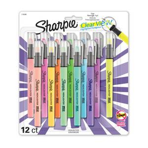 lot 12069 image: Sharpie Clear View Highlighters Chisel Tip Assorted Colors 12 Count