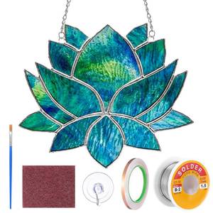 lot 12088 image: LemonRoad Pre Cut Stained Glass Craft Kit Blue Lotus Flower Suncatcher