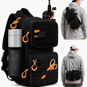 lot 12096 image: Flipfit Fishing Sling Bag Waterproof Tackle Pack with Rod Holder