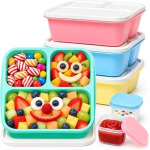 lot 12097 image: YUANCE Bento Box Snack Containers 3 Compartment 37 Oz 4 Pack