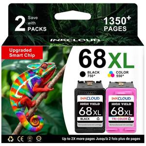 lot 12099 image: INKCLOUD 68XL Black & Tri-Color Ink Cartridge Combo Pack for HP Envy 6155e