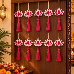 lot 12111 image: Chunful 10 Sets Rose Red Wooden Lotus Flower Wall Hangings Pooja Diwali Decor