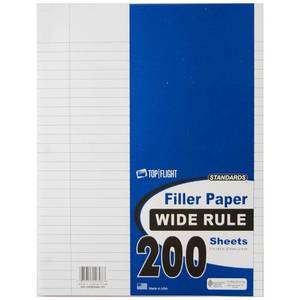lot 12115 image: Top Flight Filler Paper 8.5 x 11 Inch Wide Rule 200 Sheets White 12803