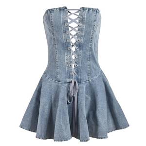 lot 12136 image: LEOROO Womens Denim Off Shoulder Wrap Mini Dress S