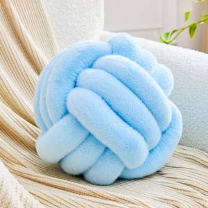 lot 12144 image: Uvvyui Round Knot Ball Pillow Faux Rabbit Fur Blue 11 Inch