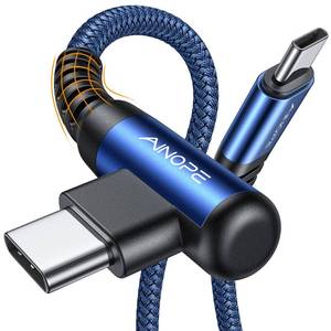 lot 12146 image: AINOPE USB C to USB C Cable 60W 2-Pack 6.6ft Nylon Braided Right Angle Blue