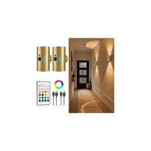 lot 12161 image: EZVALO Motion Sensor Rechargeable Wall Sconce Lights with Remote, Gold