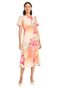 lot 12164 image: Maggy London Womens Floral Midi Cocktail Dress CreamHot Coral Size US 10  Retail $138