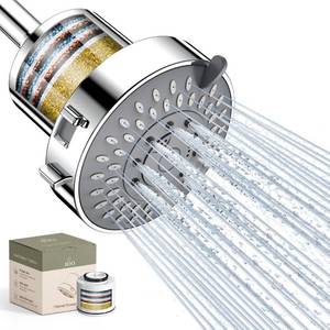 lot 12175 image: JDO Filtered Shower Head with Filter, 5 Spray Modes, 4-Inch