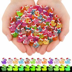 lot 12185 image: Diinokiy Christmas Mini Resin Ducks Glow in the Dark 160 Pieces Santa Hats