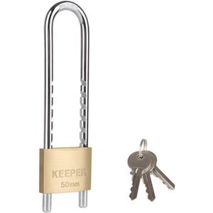 lot 12208 image: Brass Keyed Padlock with 6 Inch Adjustable Long Shackle, 3 Keys