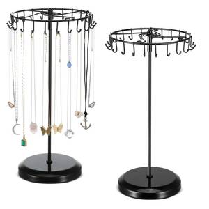 lot 13072 image: 2 Pack Rotating Jewelry Tree Stand 14.38-Inch 23 Hooks Black